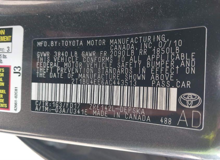 Photo 9 of 2010 Toyota Corolla S (VIN 2T1BU4EE6AC443513)