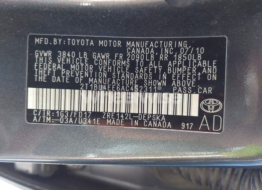 Photo 9 of 2010 Toyota Corolla S (VIN 2T1BU4EE6AC452311)