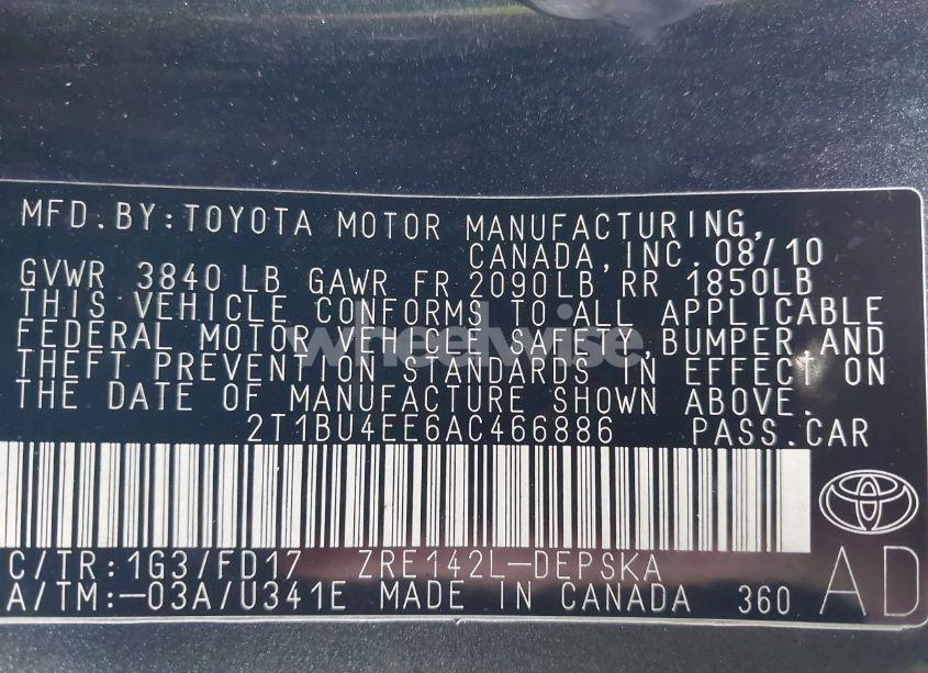 Photo 9 of 2010 Toyota Corolla S (VIN 2T1BU4EE6AC466886)