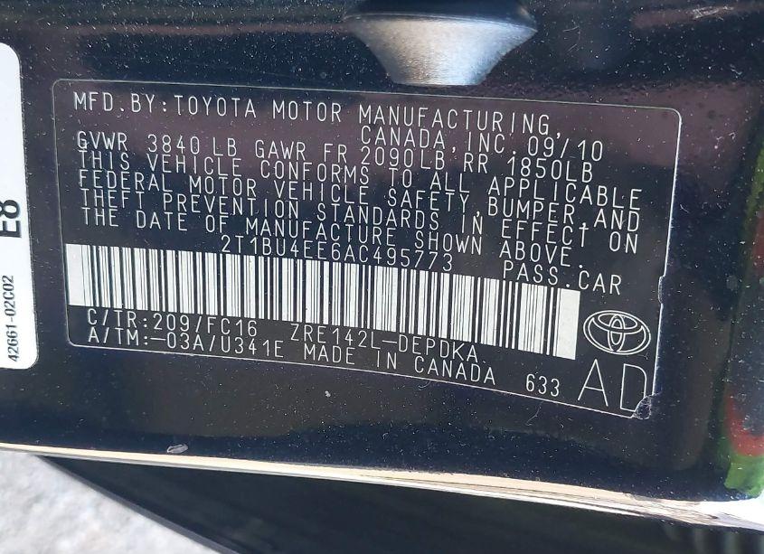 Photo 9 of 2010 Toyota Corolla LE (VIN 2T1BU4EE6AC495773)