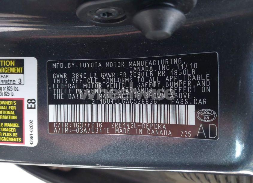 Photo 9 of 2010 Toyota Corolla LE (VIN 2T1BU4EE6AC528836)