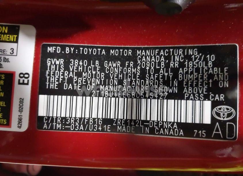 Photo 9 of 2011 Toyota Corolla LE (VIN 2T1BU4EE6BC545427)