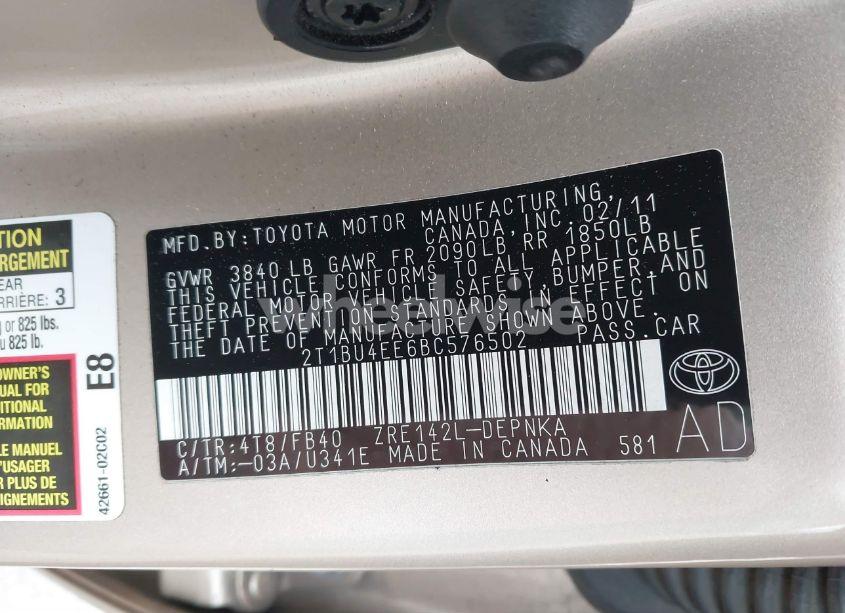 Photo 9 of 2011 Toyota Corolla LE (VIN 2T1BU4EE6BC576502)