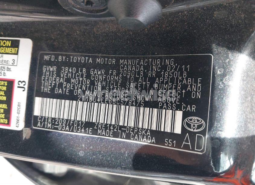 Photo 9 of 2011 Toyota Corolla S (VIN 2T1BU4EE6BC578475)