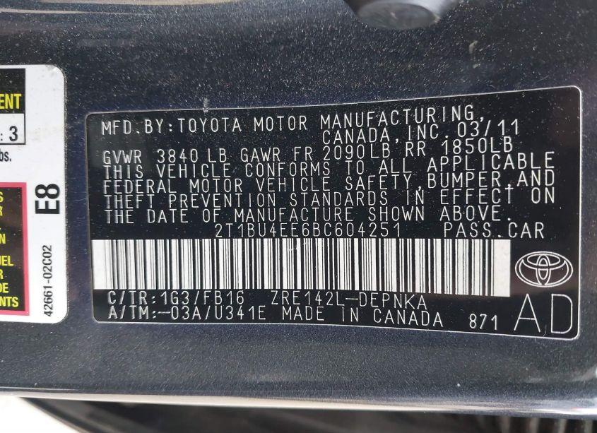 Photo 9 of 2011 Toyota Corolla LE (VIN 2T1BU4EE6BC604251)