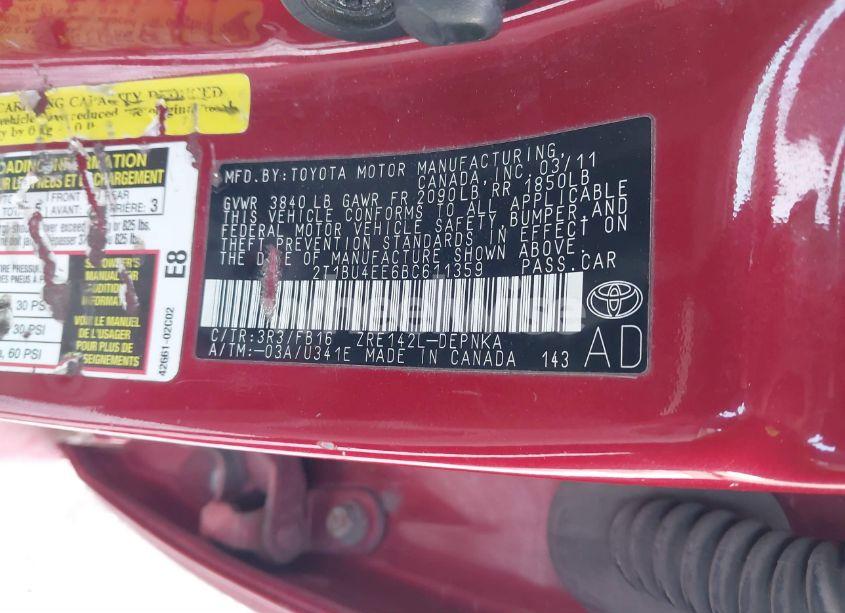 Photo 9 of 2011 Toyota Corolla LE (VIN 2T1BU4EE6BC611359)