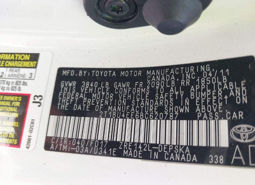 Photo 9 of 2011 Toyota Corolla S (VIN 2T1BU4EE6BC620787)