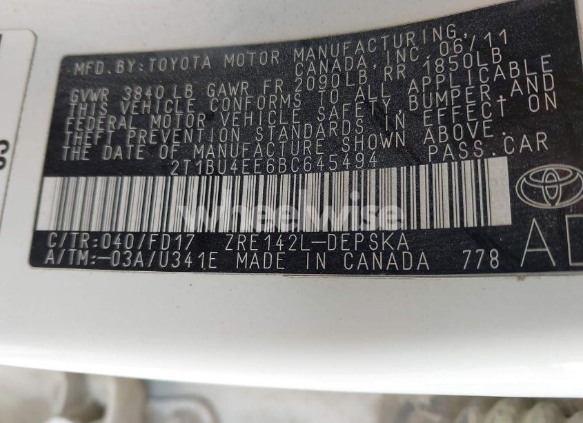Photo 9 of 2011 Toyota Corolla S (VIN 2T1BU4EE6BC645494)