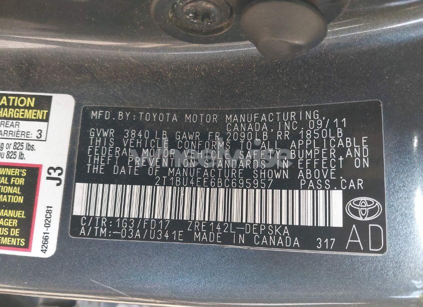 Photo 9 of 2011 Toyota Corolla S (VIN 2T1BU4EE6BC695957)