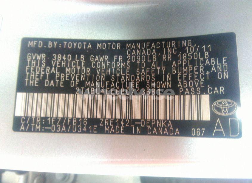 Photo 9 of 2011 Toyota Corolla S/LE (VIN 2T1BU4EE6BC713681)