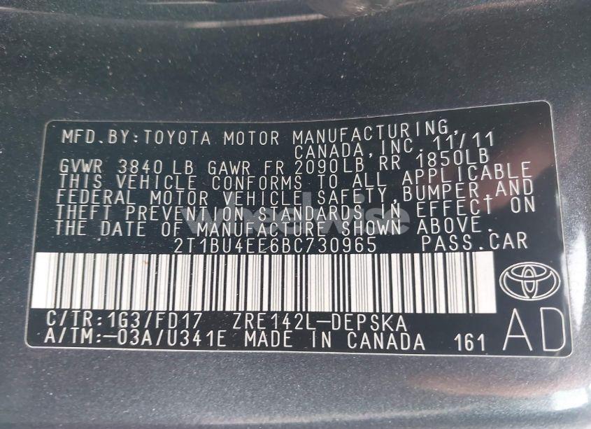 Photo 9 of 2011 Toyota Corolla S (VIN 2T1BU4EE6BC730965)