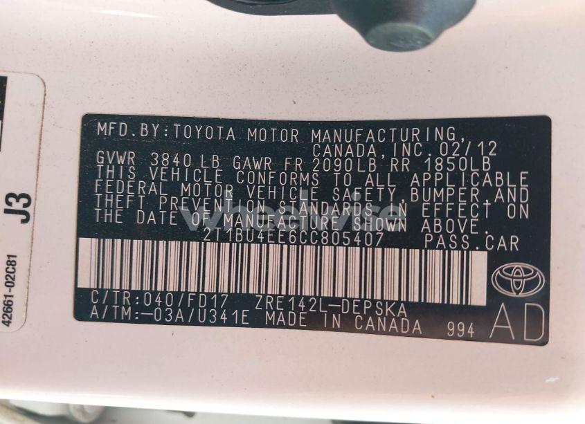 Photo 9 of 2012 Toyota Corolla S (VIN 2T1BU4EE6CC805407)