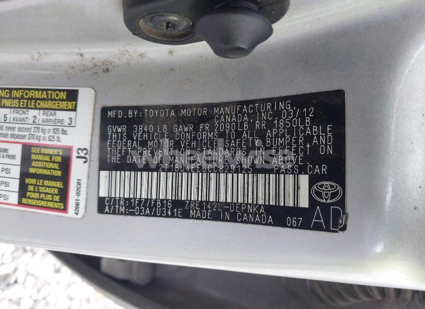 Photo 9 of 2012 Toyota Corolla LE (VIN 2T1BU4EE6CC829125)