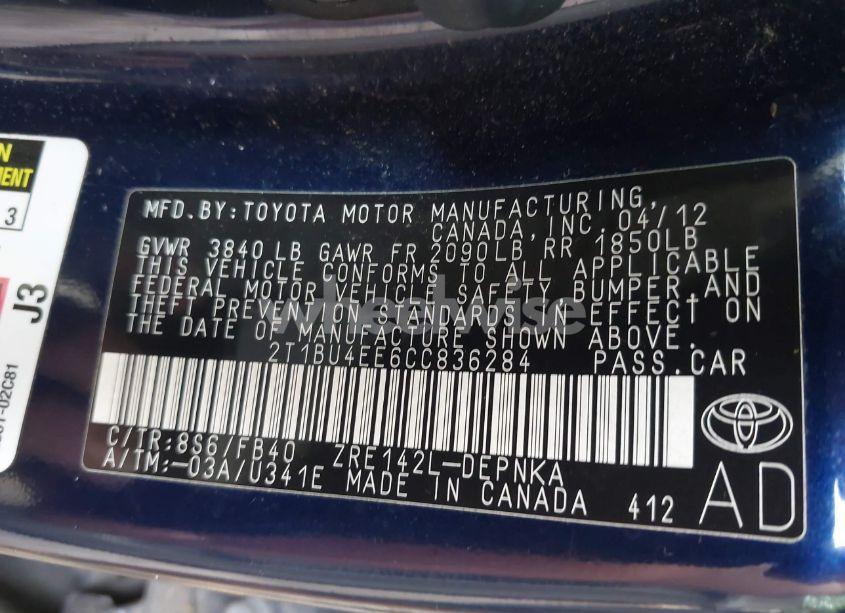 Photo 9 of 2012 Toyota Corolla LE (VIN 2T1BU4EE6CC836284)