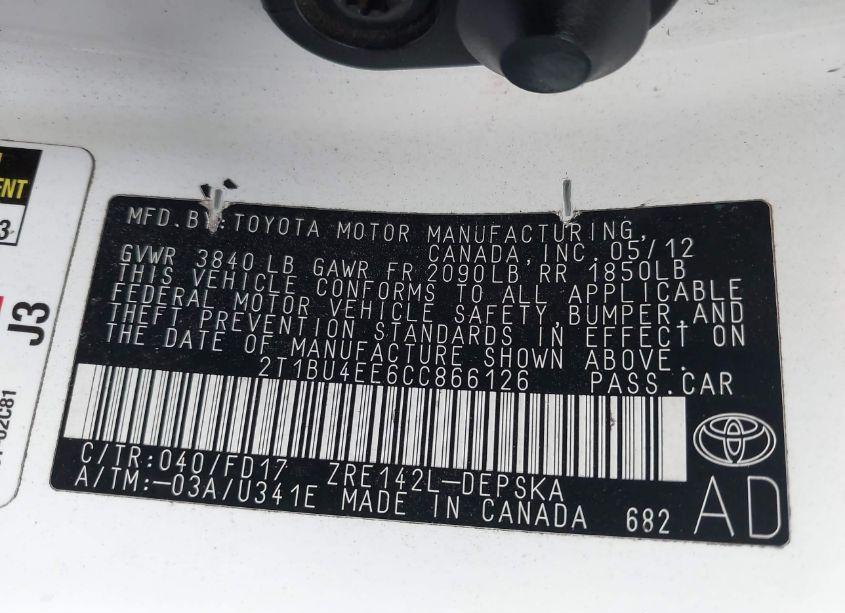 Photo 9 of 2012 Toyota Corolla S (VIN 2T1BU4EE6CC866126)