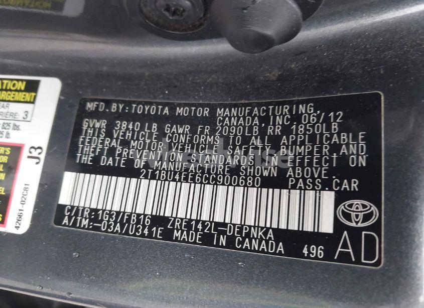 Photo 9 of 2012 Toyota Corolla LE (VIN 2T1BU4EE6CC900680)