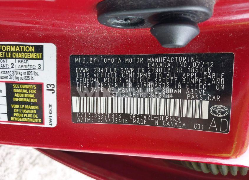 Photo 9 of 2012 Toyota Corolla LE (VIN 2T1BU4EE6CC902784)