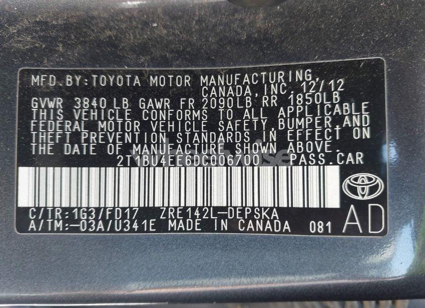 Photo 9 of 2013 Toyota Corolla S (VIN 2T1BU4EE6DC006700)