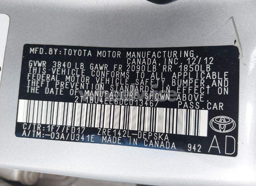 Photo 9 of 2013 Toyota Corolla S (VIN 2T1BU4EE6DC013467)