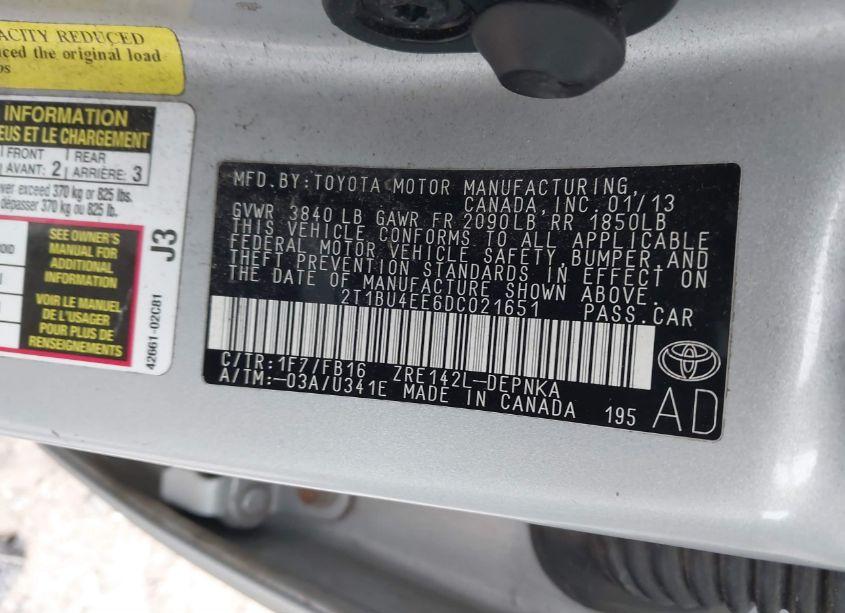 Photo 9 of 2013 Toyota Corolla LE (VIN 2T1BU4EE6DC021651)