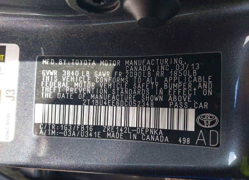 Photo 9 of 2013 Toyota Corolla LE (VIN 2T1BU4EE6DC052348)