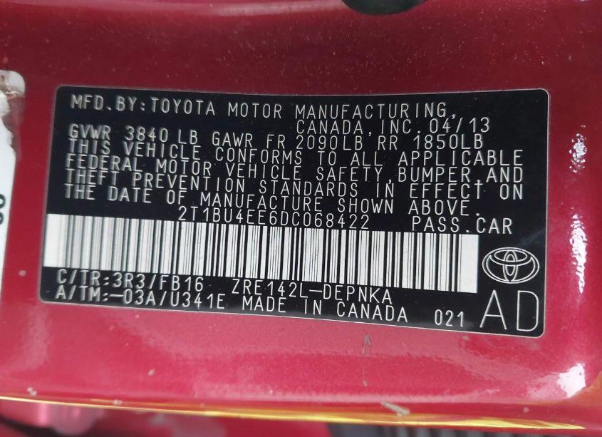 Photo 9 of 2013 Toyota Corolla LE (VIN 2T1BU4EE6DC068422)