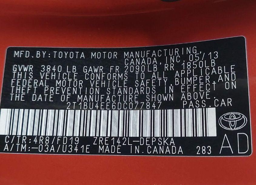 Photo 9 of 2013 Toyota Corolla S SPECIAL EDITION (VIN 2T1BU4EE6DC077847)