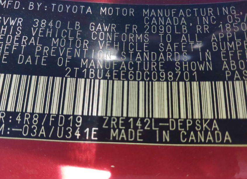 Photo 9 of 2013 Toyota Corolla S SPECIAL EDITION (VIN 2T1BU4EE6DC098701)