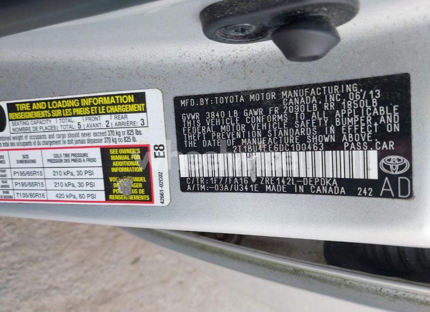 Photo 9 of 2013 Toyota Corolla L (VIN 2T1BU4EE6DC100463)