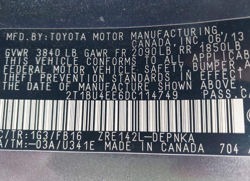 Photo 9 of 2013 Toyota Corolla LE (VIN 2T1BU4EE6DC114749)