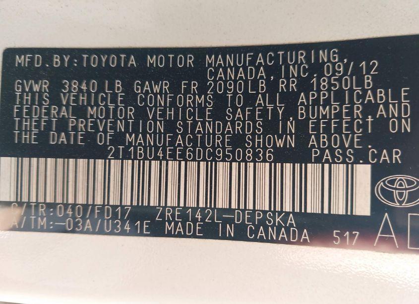 Photo 9 of 2013 Toyota Corolla S (VIN 2T1BU4EE6DC950836)