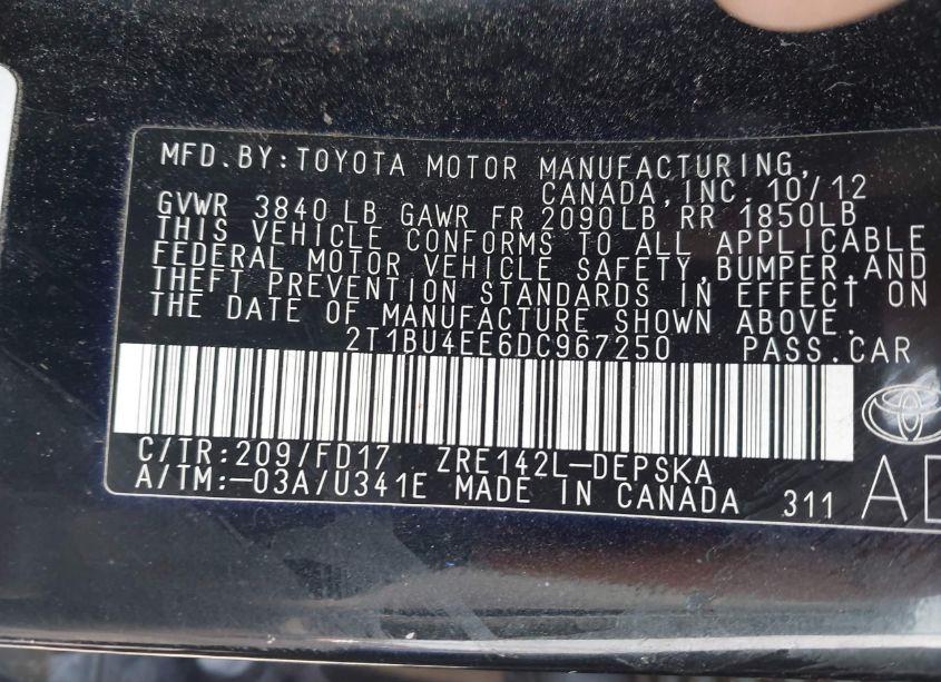 Photo 9 of 2013 Toyota Corolla S (VIN 2T1BU4EE6DC967250)