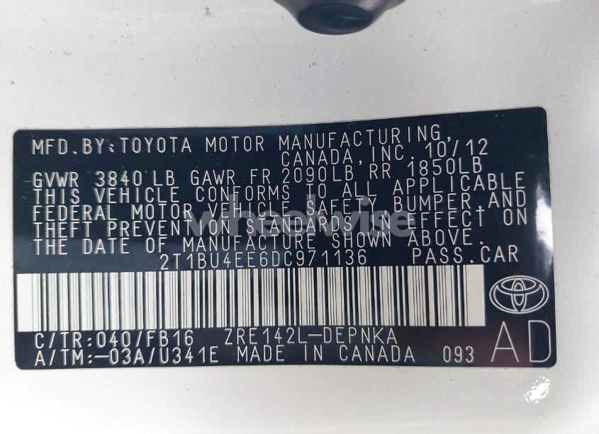 Photo 9 of 2013 Toyota Corolla LE (VIN 2T1BU4EE6DC971136)