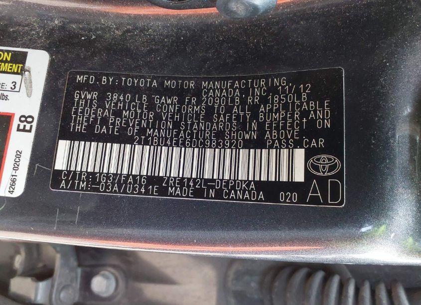 Photo 9 of 2013 Toyota Corolla L (VIN 2T1BU4EE6DC983920)