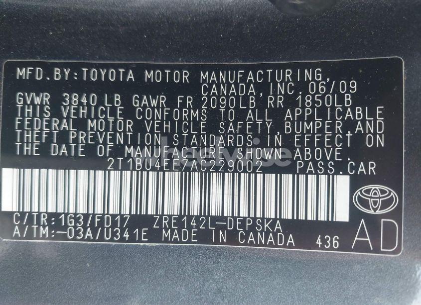 Photo 9 of 2010 Toyota Corolla S (VIN 2T1BU4EE7AC229002)