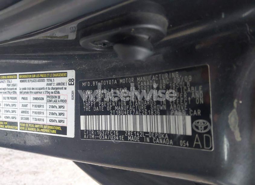 Photo 9 of 2010 Toyota Corolla LE (VIN 2T1BU4EE7AC261836)