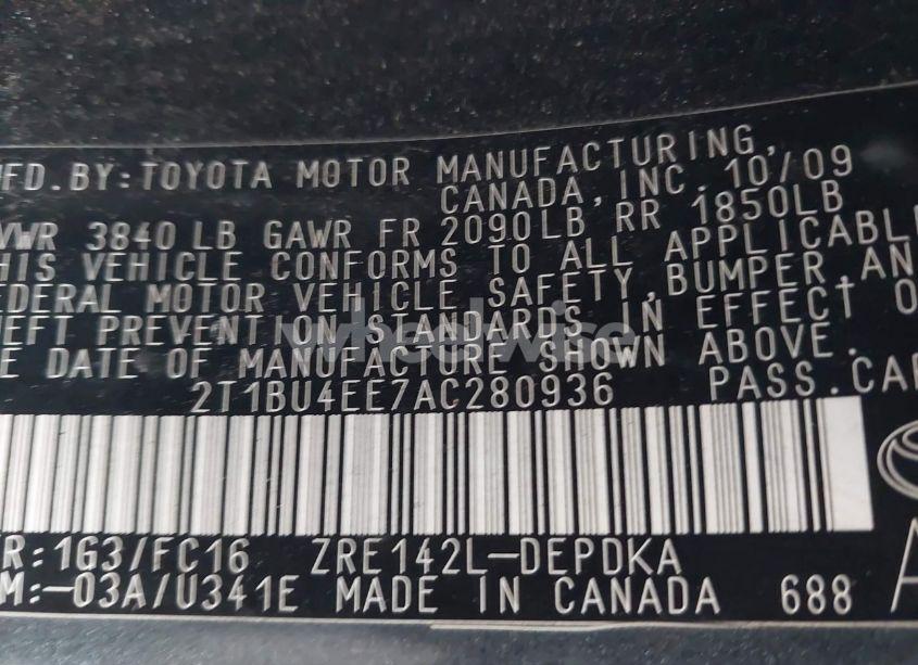 Photo 9 of 2010 Toyota Corolla LE (VIN 2T1BU4EE7AC280936)