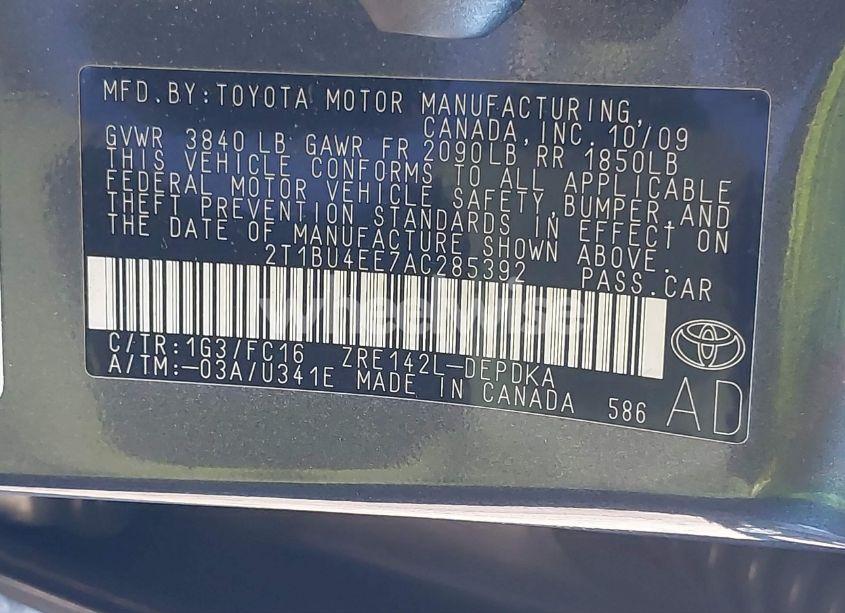 Photo 9 of 2010 Toyota Corolla LE (VIN 2T1BU4EE7AC285392)