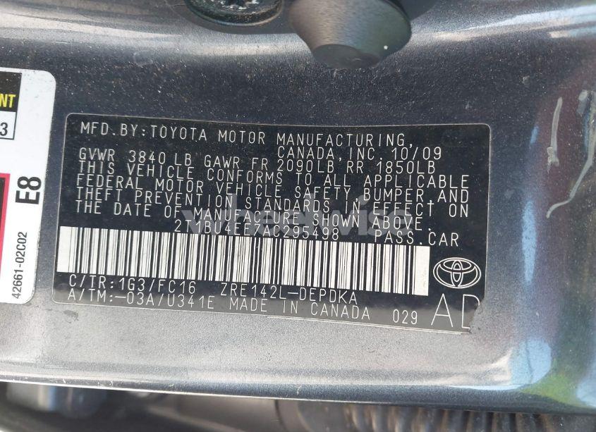 Photo 9 of 2010 Toyota Corolla LE (VIN 2T1BU4EE7AC295498)