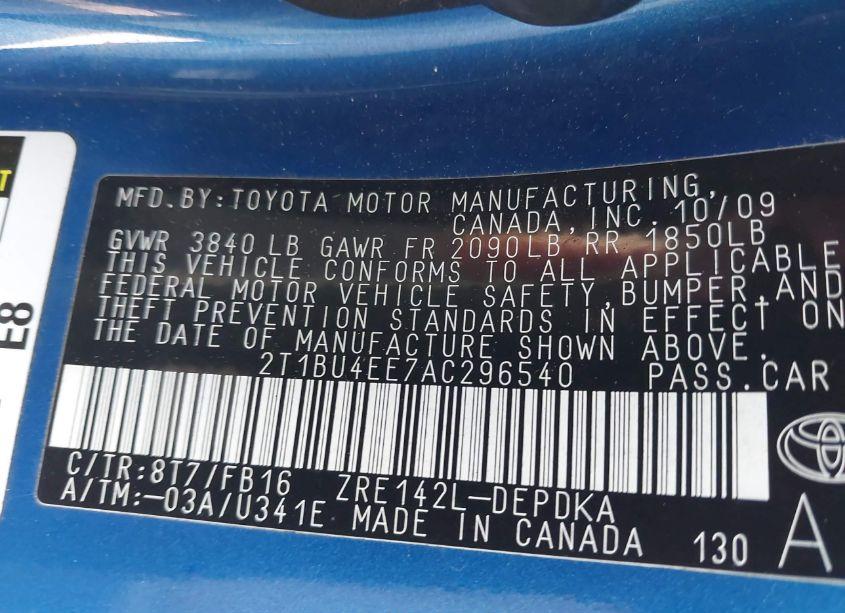 Photo 9 of 2010 Toyota Corolla (VIN 2T1BU4EE7AC296540)