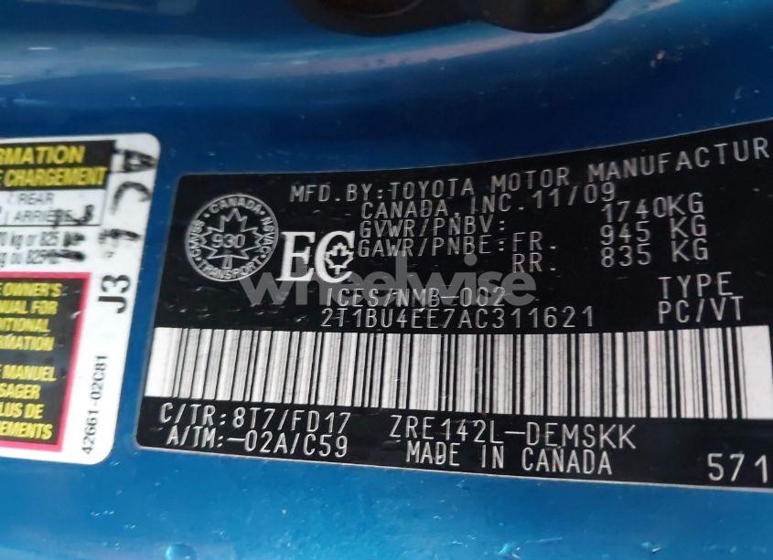 Photo 9 of 2010 Toyota Corolla S (VIN 2T1BU4EE7AC311621)