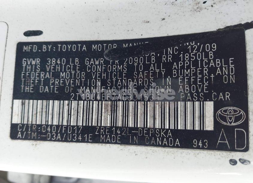 Photo 9 of 2010 Toyota Corolla S (VIN 2T1BU4EE7AC331531)