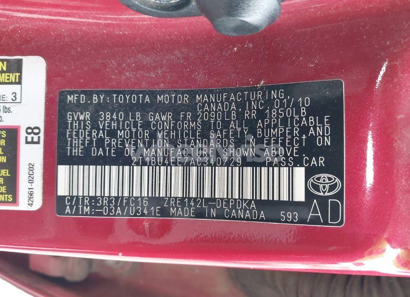 Photo 9 of 2010 Toyota Corolla LE (VIN 2T1BU4EE7AC340729)