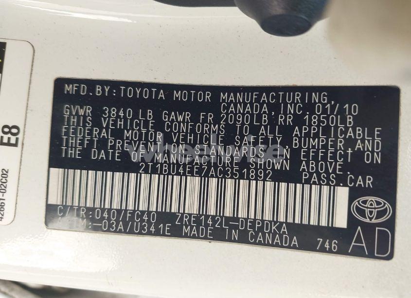 Photo 9 of 2010 Toyota Corolla LE (VIN 2T1BU4EE7AC351892)