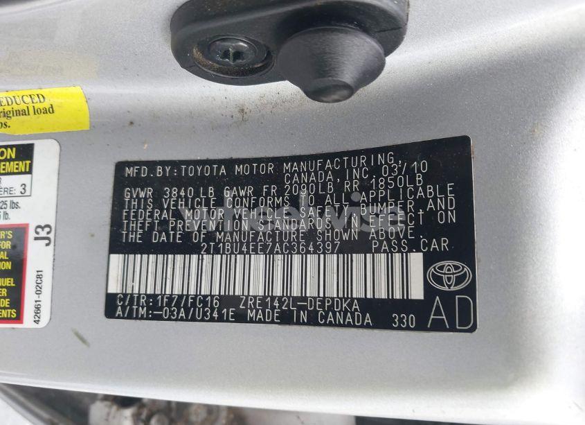 Photo 9 of 2010 Toyota Corolla LE (VIN 2T1BU4EE7AC364397)