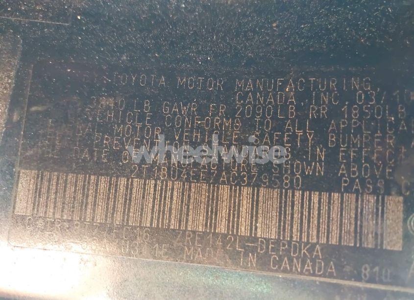 Photo 9 of 2010 Toyota Corolla LE (VIN 2T1BU4EE7AC379580)