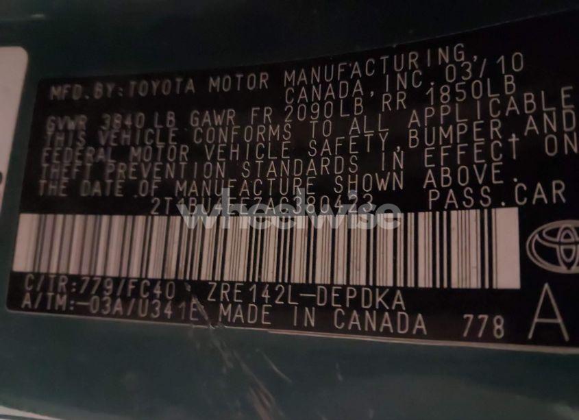 Photo 9 of 2010 Toyota Corolla LE (VIN 2T1BU4EE7AC380423)