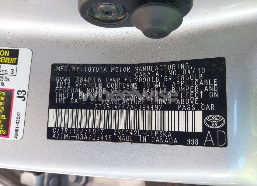 Photo 9 of 2010 Toyota Corolla S (VIN 2T1BU4EE7AC394497)