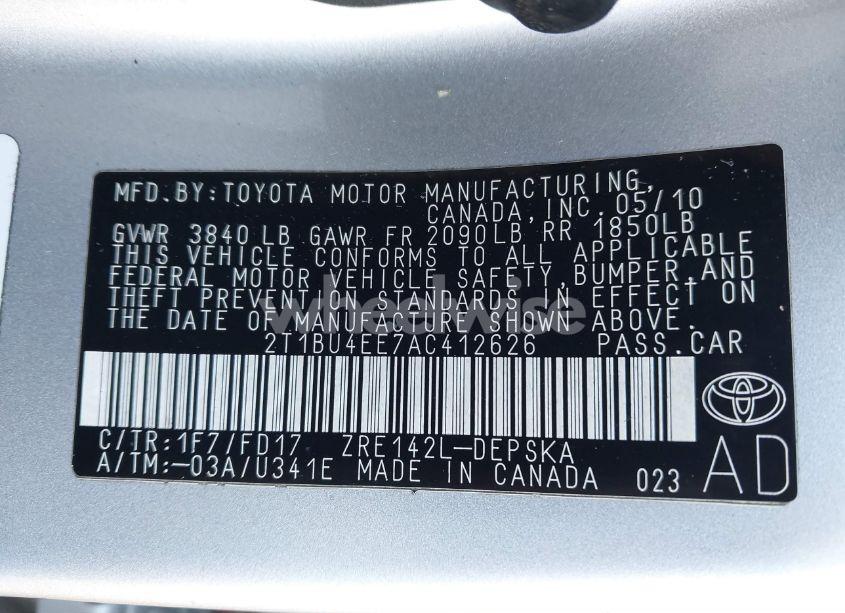 Photo 9 of 2010 Toyota Corolla S (VIN 2T1BU4EE7AC412626)