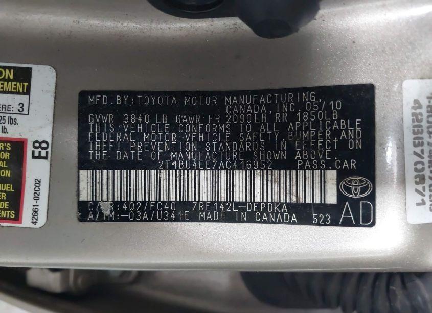 Photo 9 of 2010 Toyota Corolla LE (VIN 2T1BU4EE7AC416952)